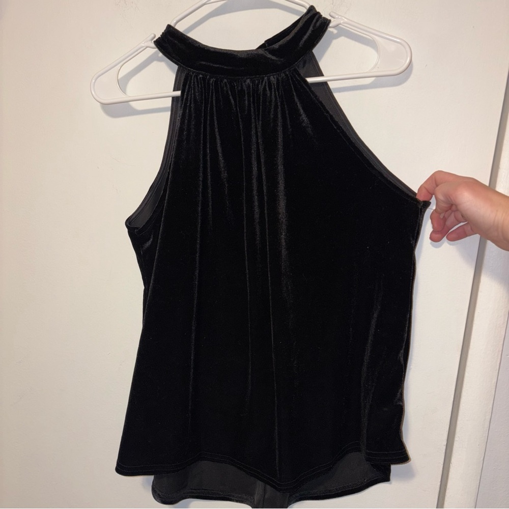 Shinestar Black Velvet Sleeveless Halter Tie Blouse‎ Shirt Top Size Small NWT
